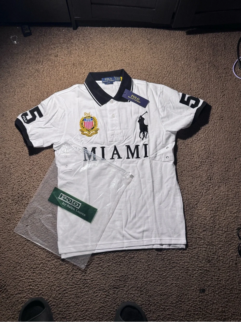 Ralph Lauren White Polo Shirt with Black Accents - MIAMI Crest